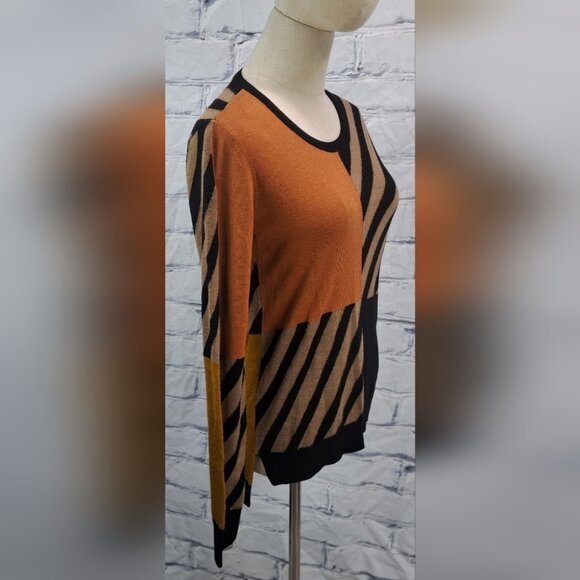 Burberry Brit Women's Sweater Wool Alpaca Striped Colorblock Camel Knight Small - Picture 2 of 16
